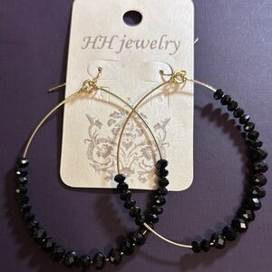 Black Beaded Hoop Earrings